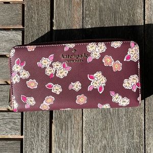 Kate Spade Large Zip Around Wallet Style K9298 Frosted Floral Deep Berry